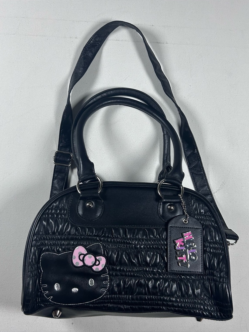 Rare! Vtg Hello Kitty Sanrio Y2K Bowler Hand Bag Purse Black Pink Cute 2005